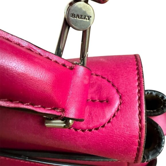 Bally Top Handle Leather Bag with Shoulder Strap “B” Turnlock Hot Pink Handbag - Picture 9 of 16